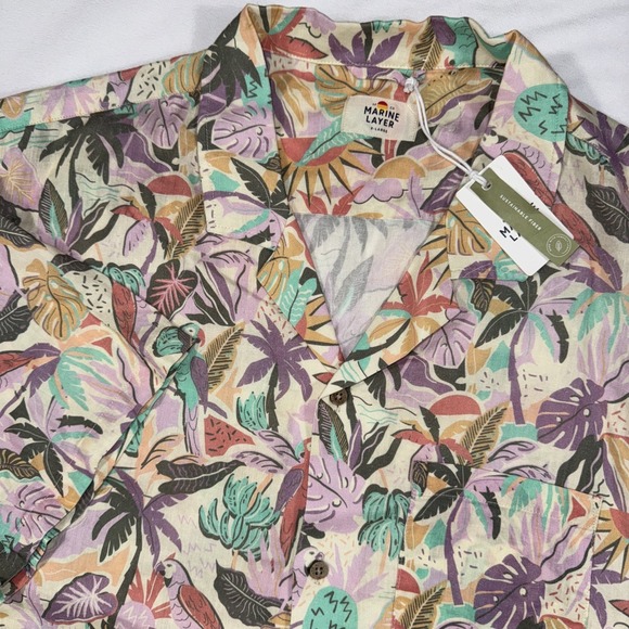 Marine Layer Shirt Men's XL Tencel Linen Resort SS Button Up AOP‎ Tropical NWT